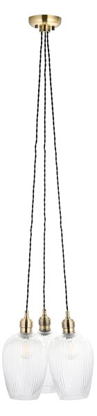 Seraphina Antique Brass and Ribbed Glass 3 lt Cluster Pendant