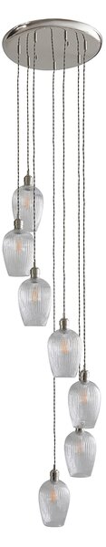 Seraphina Nickel and Ribbed Glass 7lt Drop Pendant