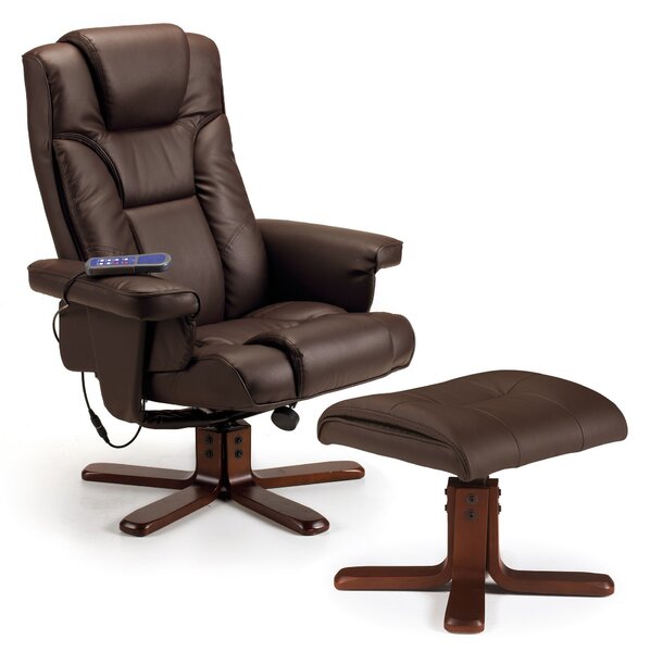 Malmo Faux Leather Massage Recliner and Stool Brown
