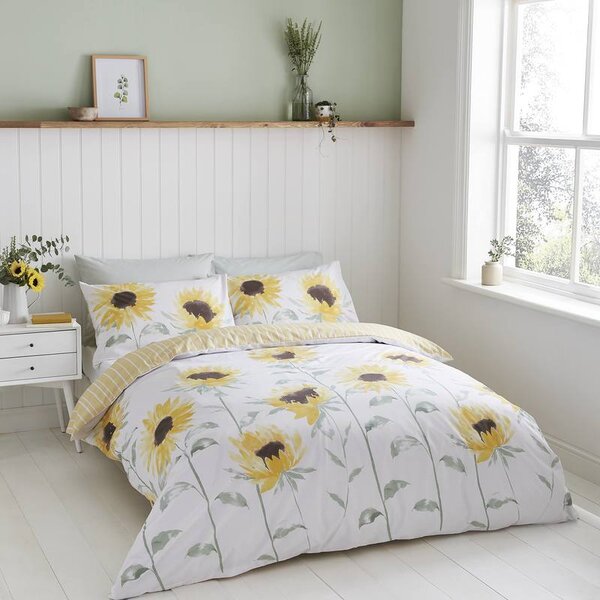 Catherine Lansfield Painted Sun Flowers Duvet Cover Bedding Set Yellow