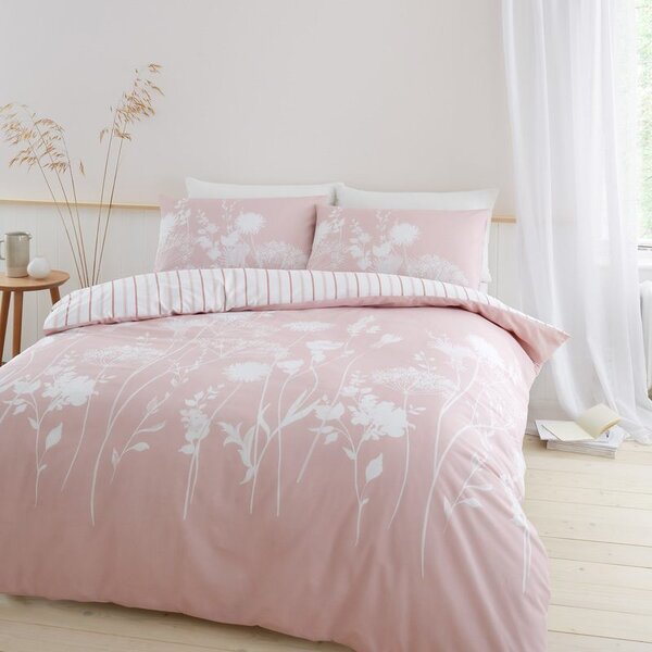 Catherine Lansfield Meadowsweet Floral Duvet Cover Bedding Set Blush
