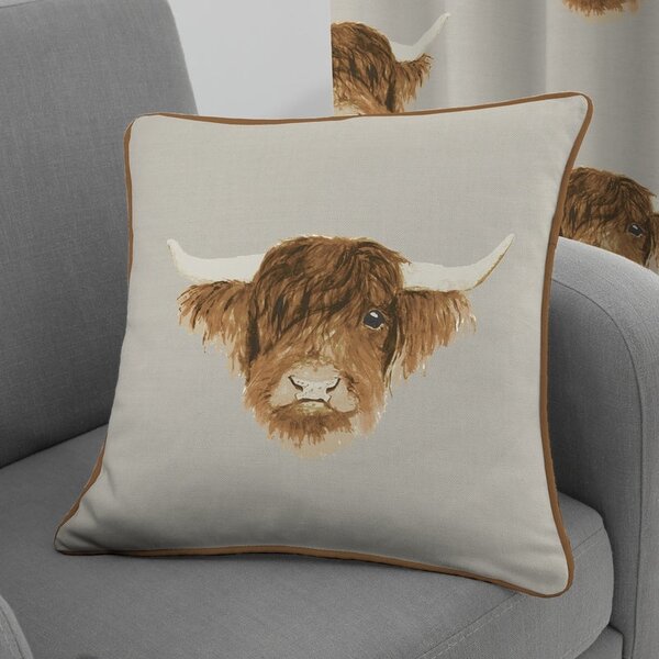 Fusion Highland Cow 43cm x 43cm Filled Cushion Natural