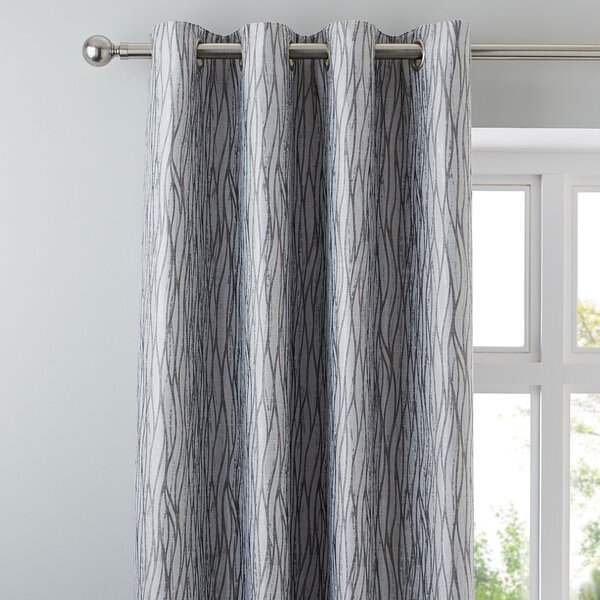 Linear Waves Silver Eyelet Curtains Silver