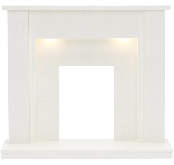 Be Modern Elda Marble Electric Fireplace Surround - White with Lights