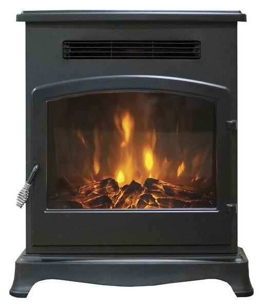 Be Modern Elstow Electric Stove with Realistic Log Bed & LED Flame Effect Inset Fitting - Black & Chrome