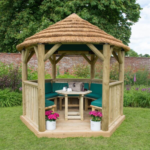 Forest (Installation Included) Thatch Roof Furnished Gazebo - 3m - Green