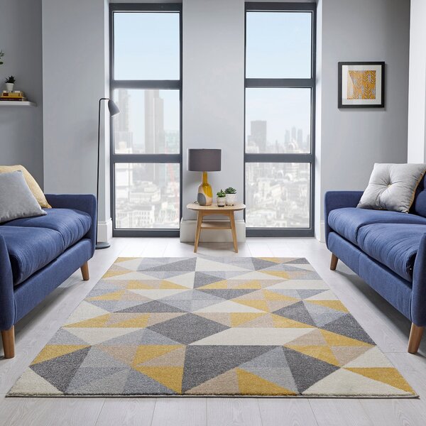 Geo Squares Rug Yellow, Grey and White