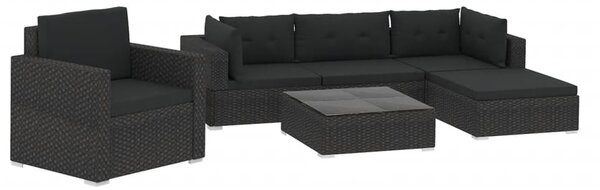 6 Piece Garden Lounge Set with Cushions Poly Rattan Black