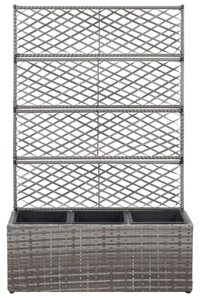 Trellis Raised Bed with 3 Pots 83x30x130 cm Poly Rattan Grey