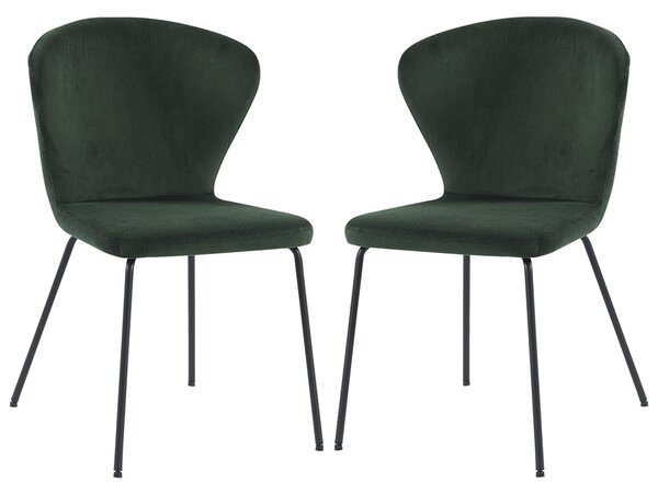 Sarnia Green Corduroy Fabric Dining Chairs In Pair