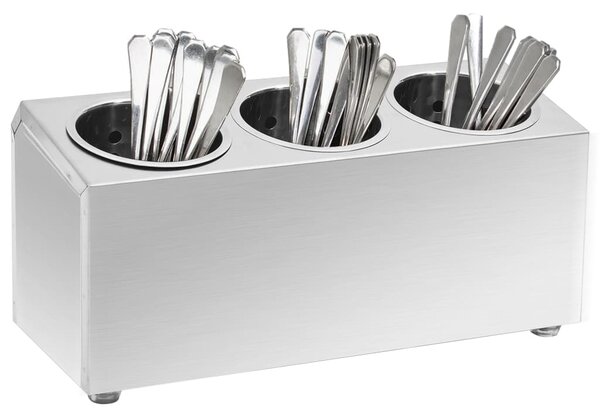 Cutlery Holder 3 Grids Rectangular Stainless Steel