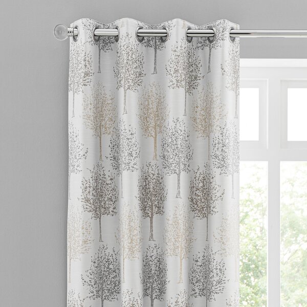 Jacquard Trees Dove Grey Eyelet Curtains White, Grey and Yellow