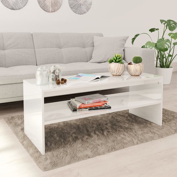 Coffee Table High Gloss White 100x40x40 cm Engineered Wood