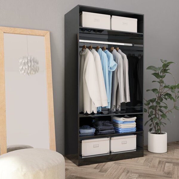 Wardrobe High Gloss Black 100x50x200 cm Engineered Wood