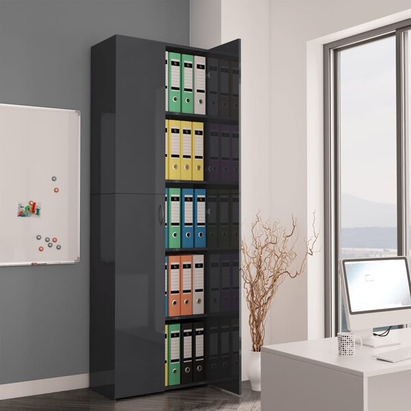Office Cabinet High Gloss Grey 60x32x190 cm Engineered Wood