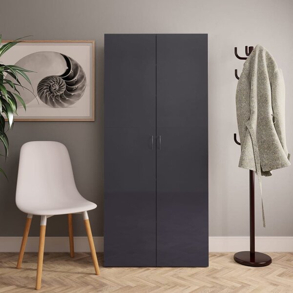 Shoe Cabinet High Gloss Grey 80x35.5x180 cm Engineered Wood