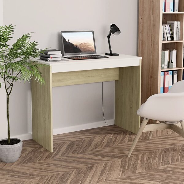 Desk White and Sonoma Oak 90x40x72 cm Engineered Wood