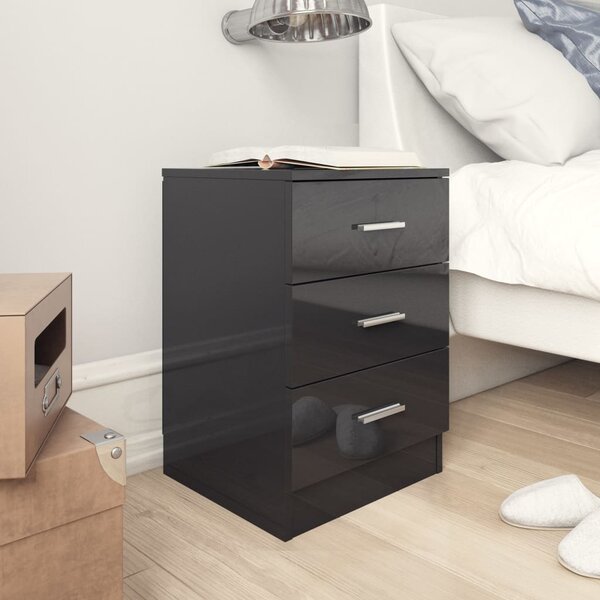Bedside Cabinet High Gloss Black 38x35x56 cm Engineered Wood