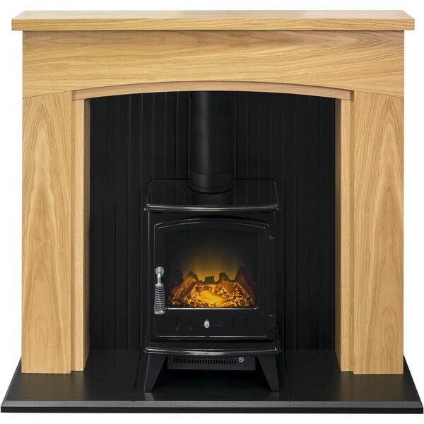Adam Turin Fireplace Surround & Aviemore Electric Stove with Flat to Wall Fitting - Oak & Black