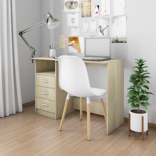 Desk with Drawers Sonoma Oak 110x50x76 cm Engineered Wood