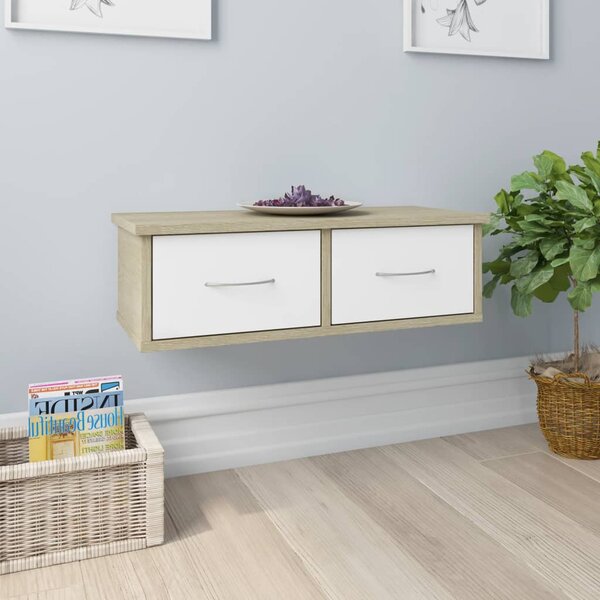 Wall-mounted Drawer Shelf White and Sonoma Oak 60x26x18.5 cm Engineered Wood