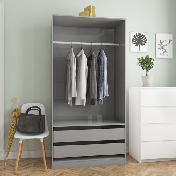 Wardrobe High Gloss Grey 100x50x200 cm Engineered Wood