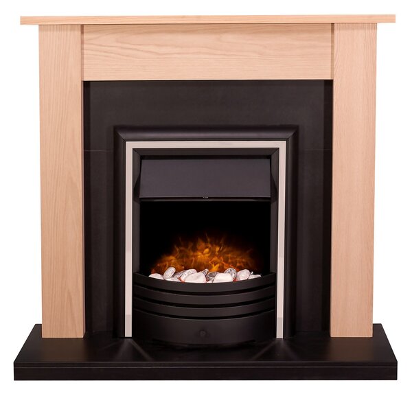 Adam Southwold Fireplace Surround & Cambridge Electric Fire with Flat to Wall Fitting - Oak & Black