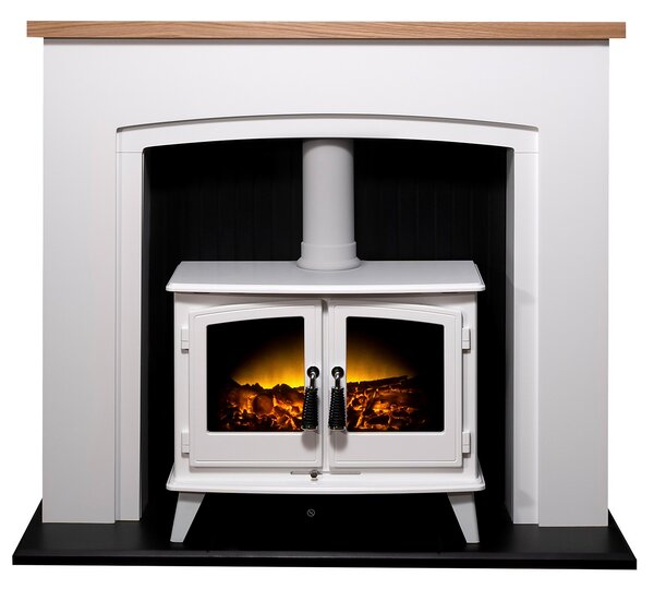 Adam Siena Fireplace Surround & Woodhouse Electric Stove with Flat to Wall Fitting - White & Black