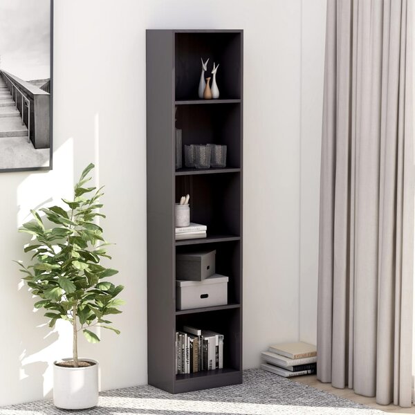 5-Tier Book Cabinet High Gloss Grey 40x24x175 cm Engineered Wood