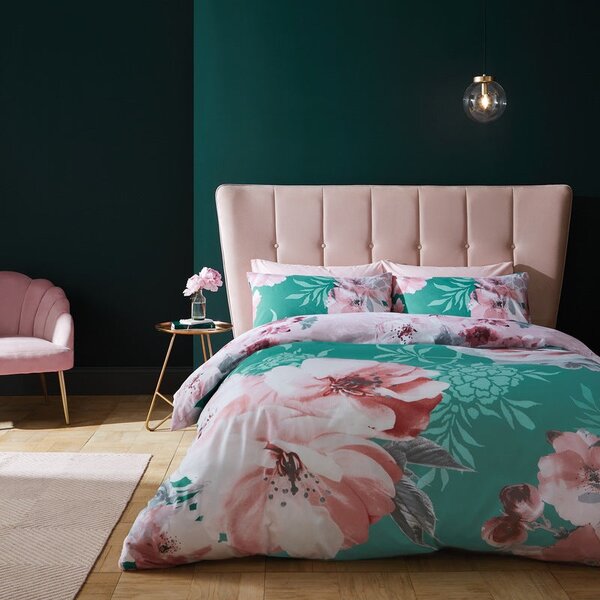 Catherine Lansfield Dramatic Floral Bedding Set Teal
