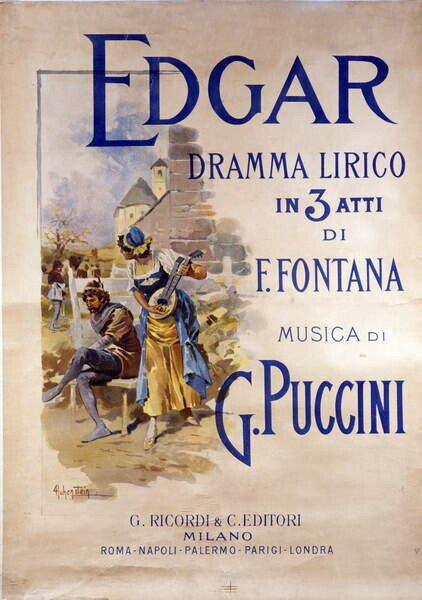 Fine Art Print Poster for the opera “Edgar” by composer Giacomo Puccini, Hohenstein, Adolfo