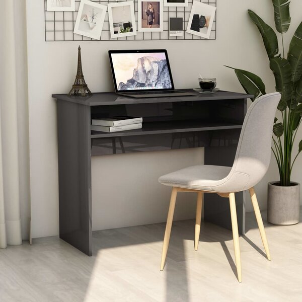 Desk High Gloss Grey 90x50x74 cm Engineered Wood