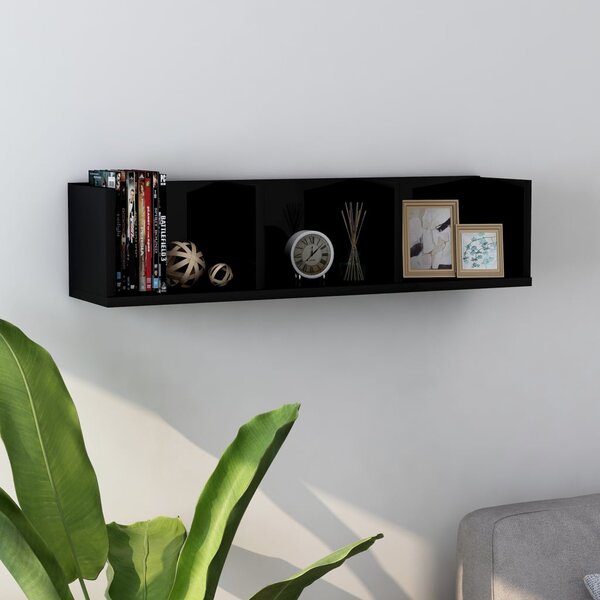 CD Wall Shelf High Gloss Black 75x18x18 cm Engineered Wood