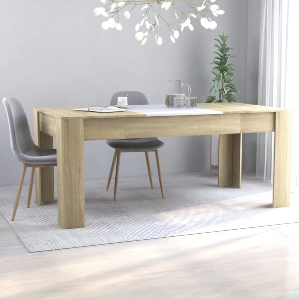 Dining Table White and Sonoma Oak 180x90x76 cm Chipboard