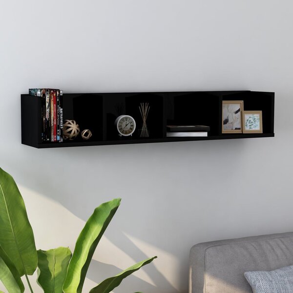 CD Wall Shelf High Gloss Black 100x18x18 cm Engineered Wood