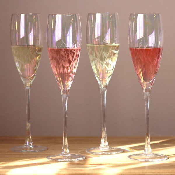 Set of 4 Cut Lustre Champagne Flute Glasses Clear
