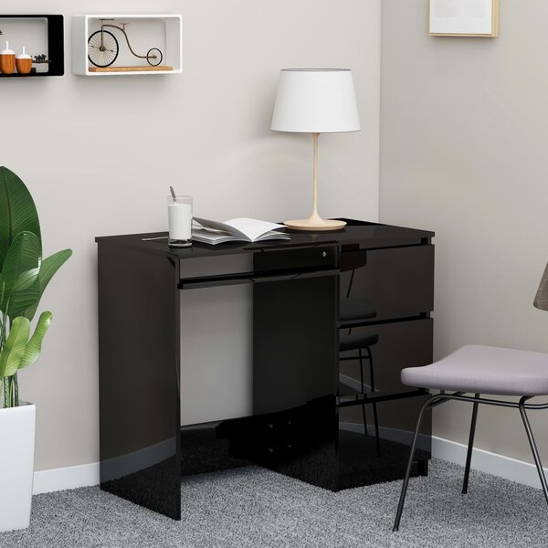 Desk High Gloss Black 90x45x76 cm Engineered Wood