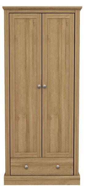 Devon Oak Finish 2 Door & 1 Drawer Wardrobe