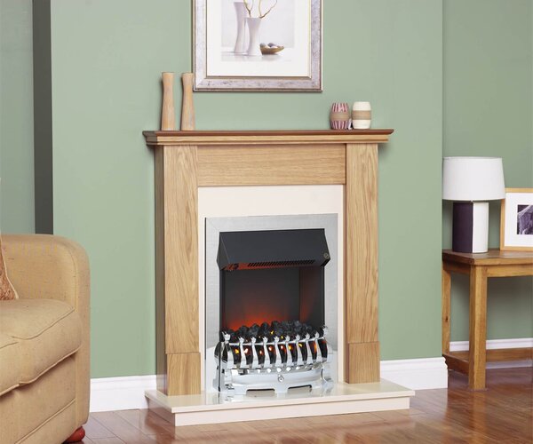 Suncrest Howden Electric Fire Suite with Flat to Wall Fitting - Oak & Chrome