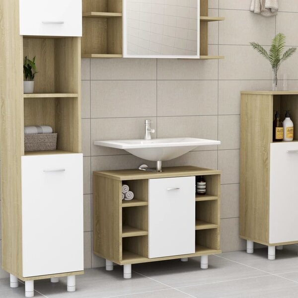 Bathroom Cabinet White and Sonoma Oak 60x32x53.5 cm Engineered Wood