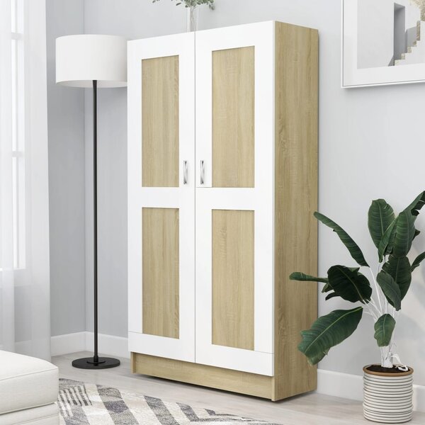 Book Cabinet White and Sonoma Oak 82.5x30.5x150 cm Engineered Wood
