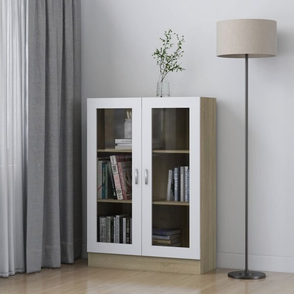 Vitrine Cabinet White and Sonoma Oak 82.5x30.5x115 cm Engineered Wood