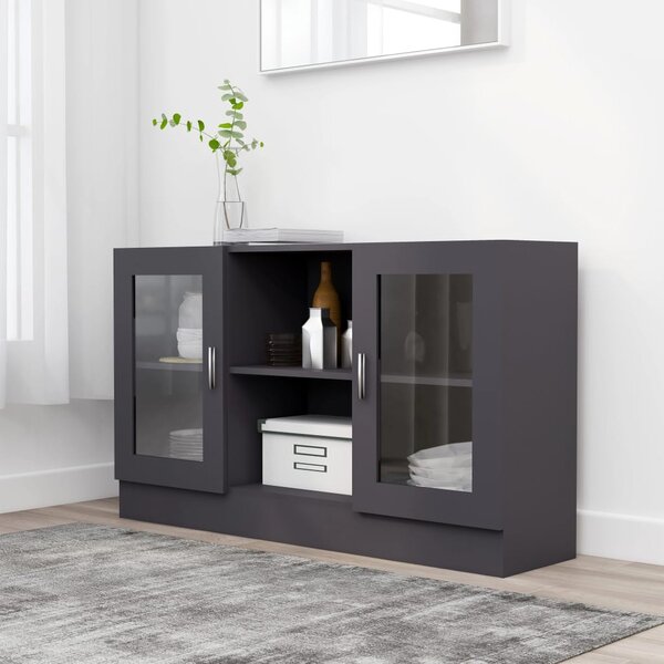 Vitrine Cabinet Grey 120x30.5x70 cm Engineered Wood