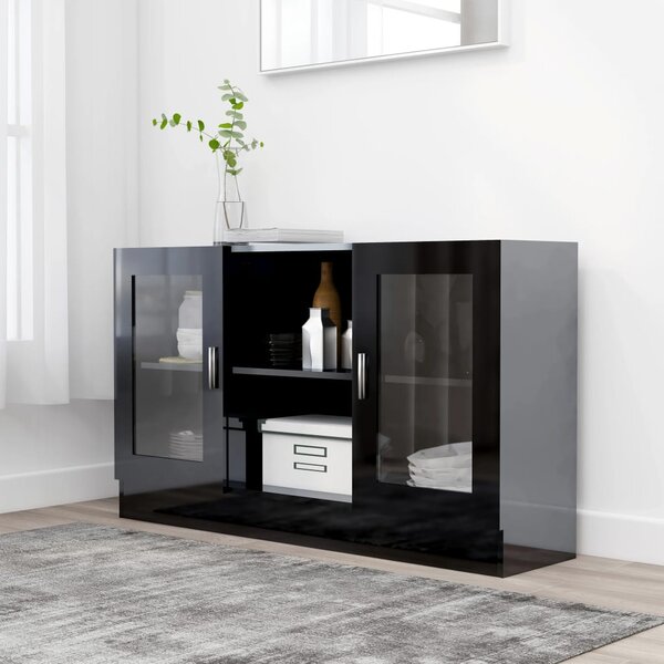 Vitrine Cabinet High Gloss Black 120x30.5x70 cm Engineered Wood
