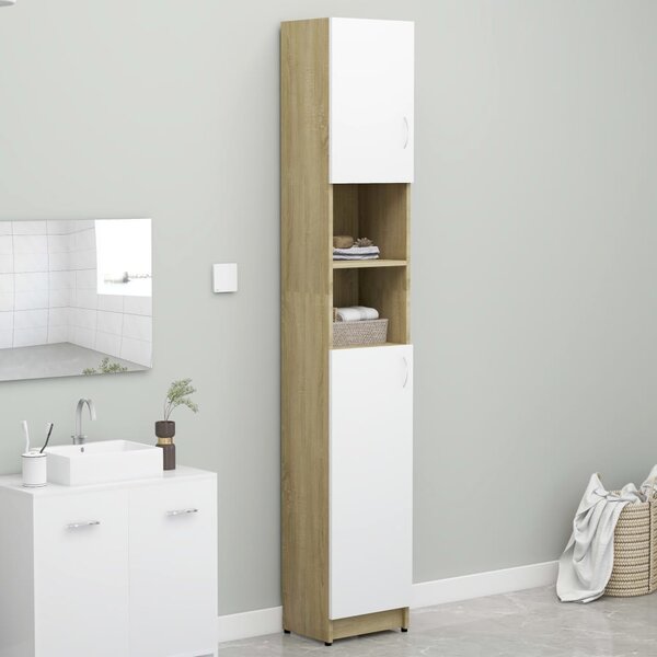 Bathroom Cabinet White and Sonoma Oak 32x25.5x190 cm Engineered Wood