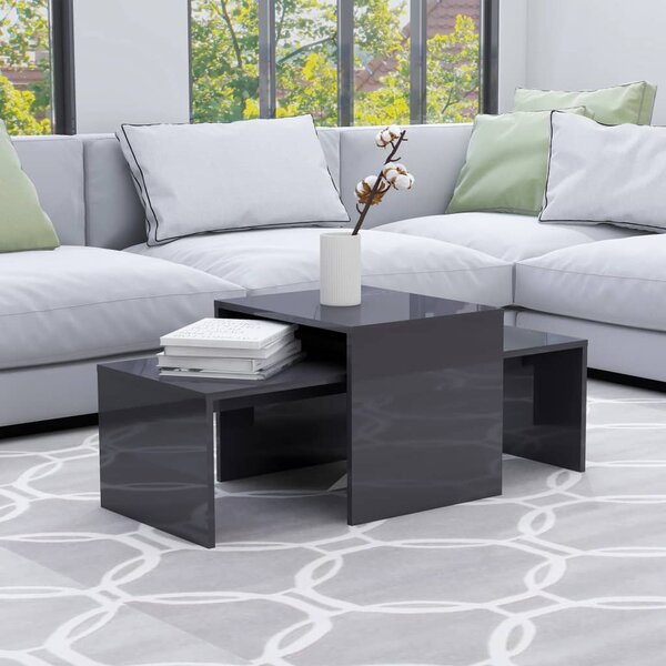 Coffee Table Set High Gloss Grey 100x48x40 cm Engineered Wood