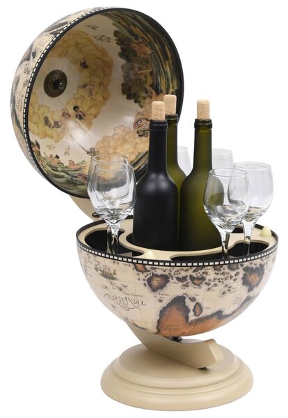 Tabletop Globe Bar Wine Stand Eucalyptus Wood White