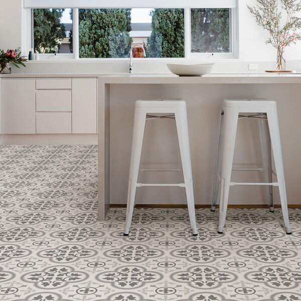 Floorpops Remy Self Adhesive Floor Tiles Grey/White