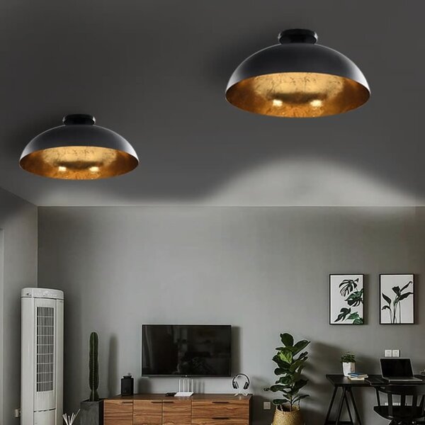 Ceiling Lamps 2 pcs Black and Gold Semi-spherical E27