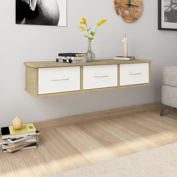 Wall Drawer Shelf White and Sonoma Oak 88x26x18.5 cm Engineered Wood